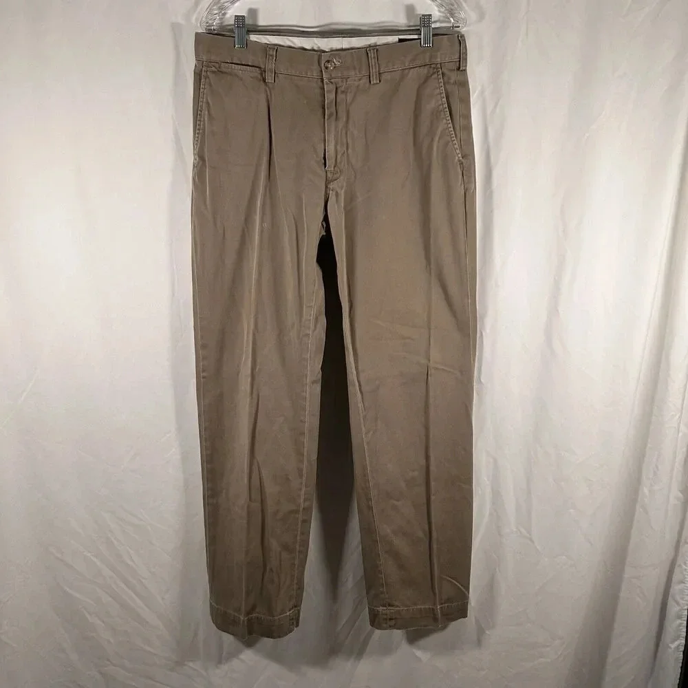 Polo Ralph Lauren Khaki Pants Men 34x32 Beige Classic Fit Button Zip 100% Cotton